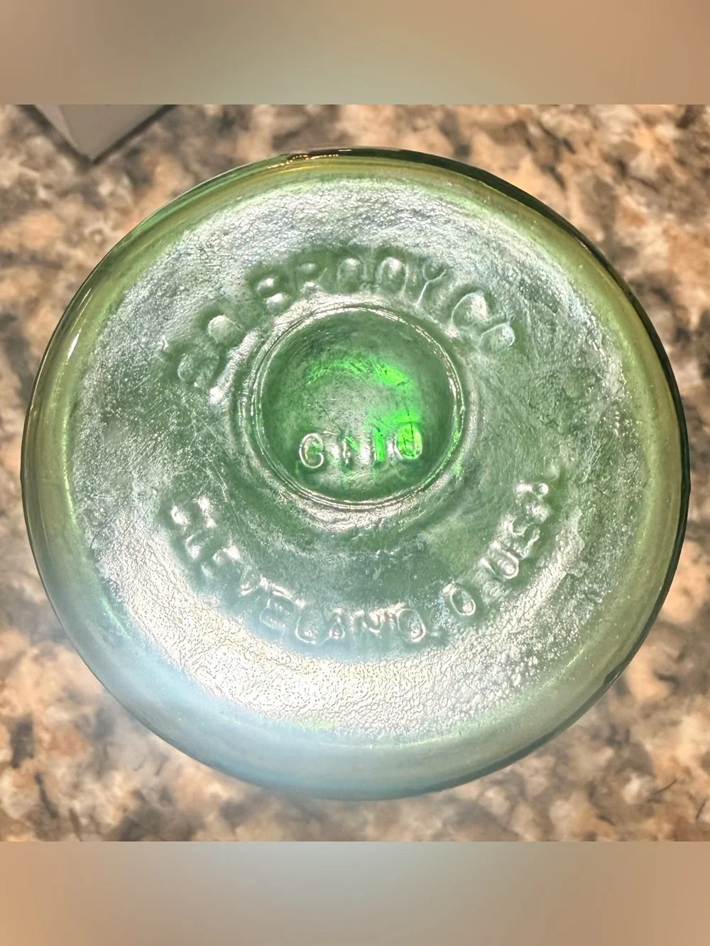 E.O Brody Crinkled Green Glass Vase